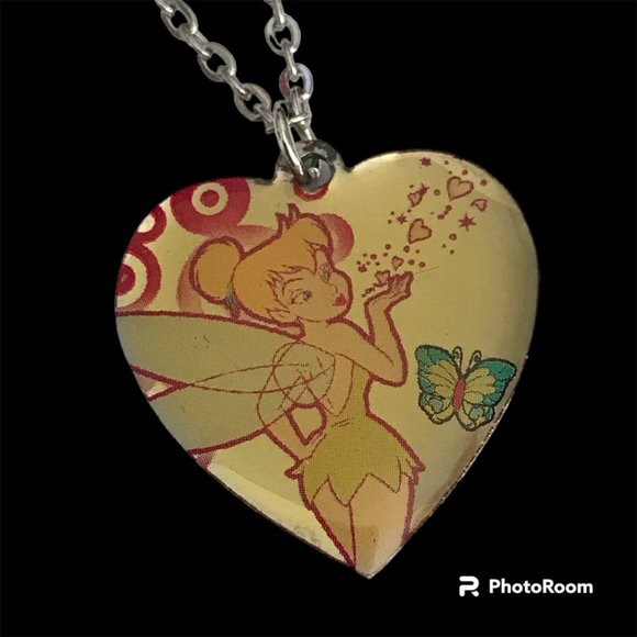 Vintage Disney Tinker Bell Heart Necklace Tink Fairy 18" Chain Valentines Gift - Picture 4 of 10